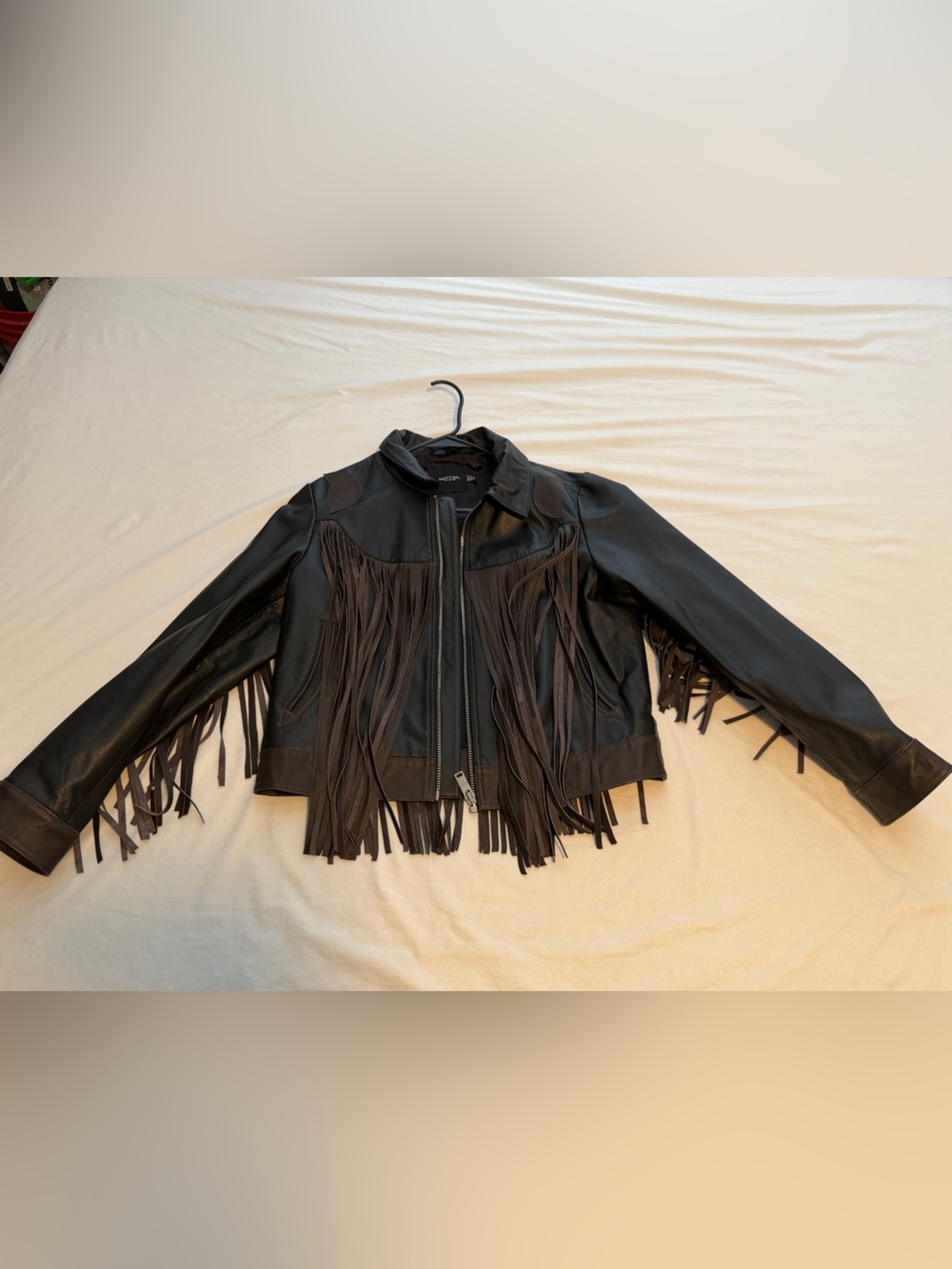 Nasty Gal Black & Brown Western Leather Fringe Jacket
